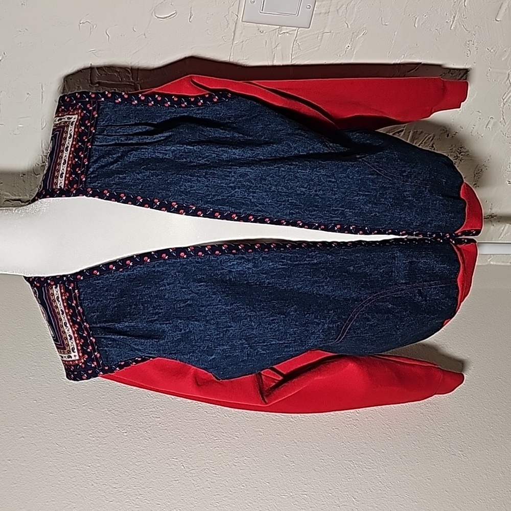 Vintage Patchwork Quilt Denim Jacket Coat Red Lon… - image 1